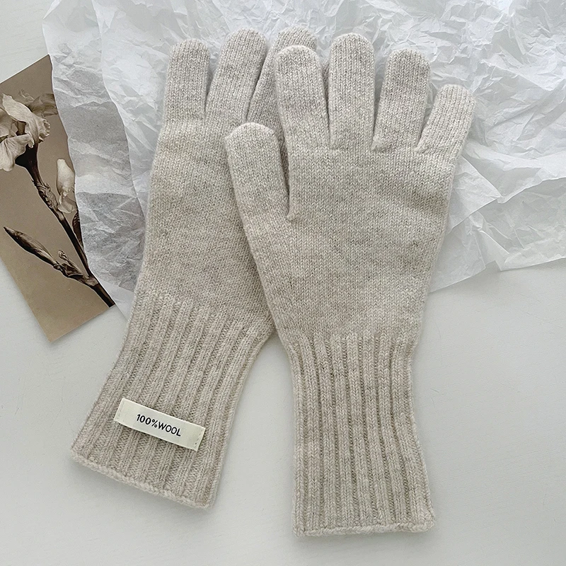 Women 100% Wool Knitted Warm Gloves Autumn Winter Fingerless Gloves Girls Fashion Casual Accessories Mittens Touch Screen Gloves