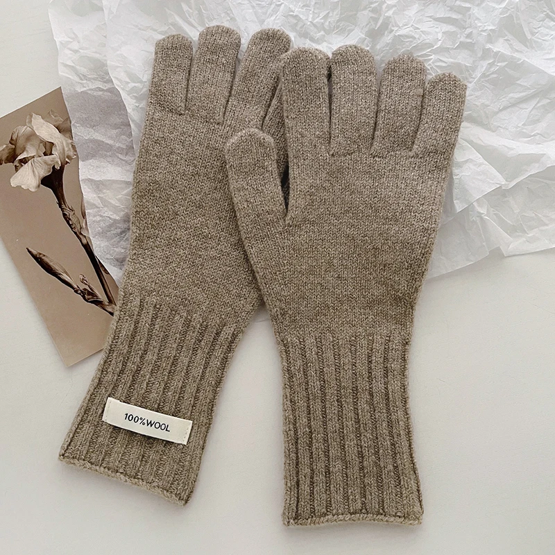Women 100% Wool Knitted Warm Gloves Autumn Winter Fingerless Gloves Girls Fashion Casual Accessories Mittens Touch Screen Gloves