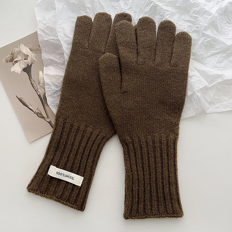 Women 100% Wool Knitted Warm Gloves Autumn Winter Fingerless Gloves Girls Fashion Casual Accessories Mittens Touch Screen Gloves