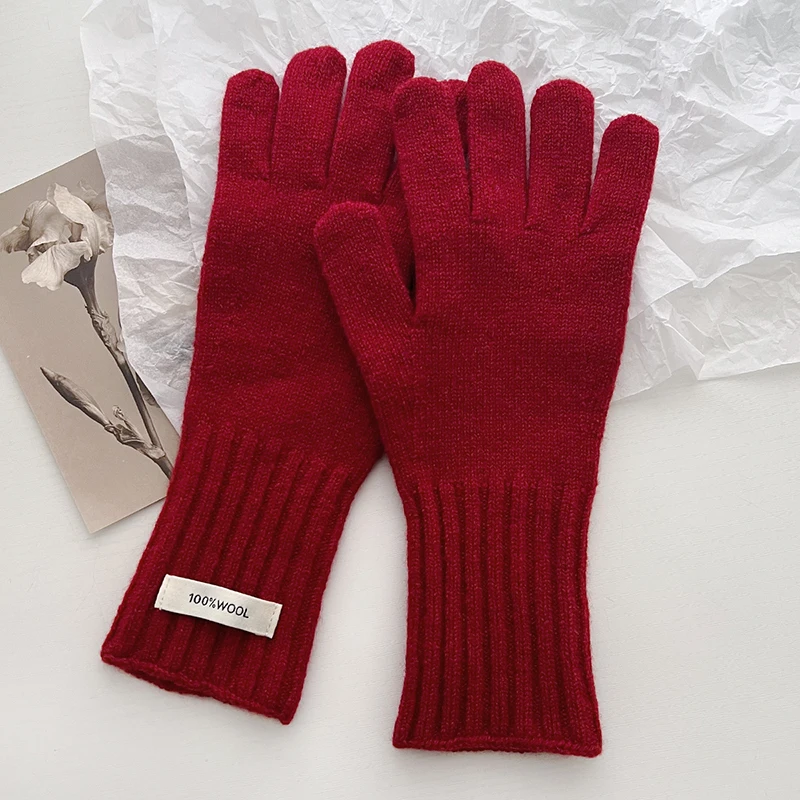 Women 100% Wool Knitted Warm Gloves Autumn Winter Fingerless Gloves Girls Fashion Casual Accessories Mittens Touch Screen Gloves