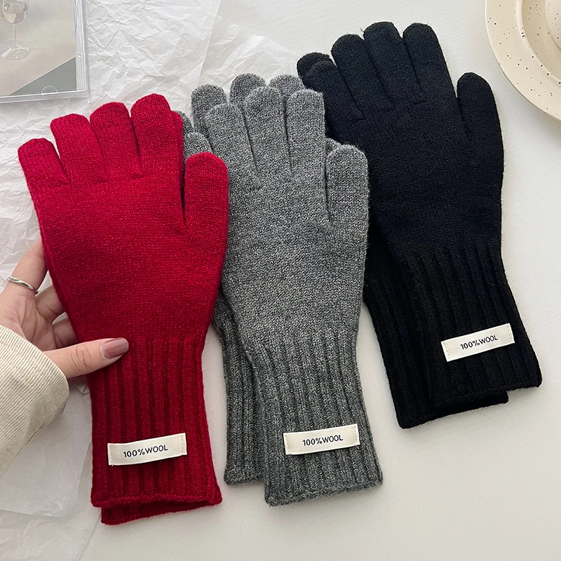 Women 100% Wool Knitted Warm Gloves Autumn Winter Fingerless Gloves Girls Fashion Casual Accessories Mittens Touch Screen Gloves
