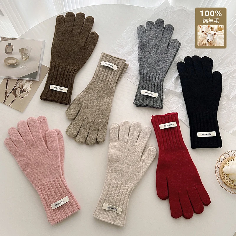 Women 100% Wool Knitted Warm Gloves Autumn Winter Fingerless Gloves Girls Fashion Casual Accessories Mittens Touch Screen Gloves