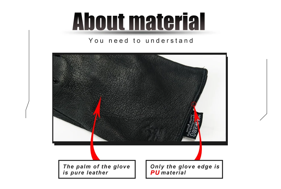 Winter Man Deer Skin Leather Gloves Male Warm Soft Men's Arm Sleeve Black Men Mittens Imitate Rabbit Fur 70% Wool Lining-04