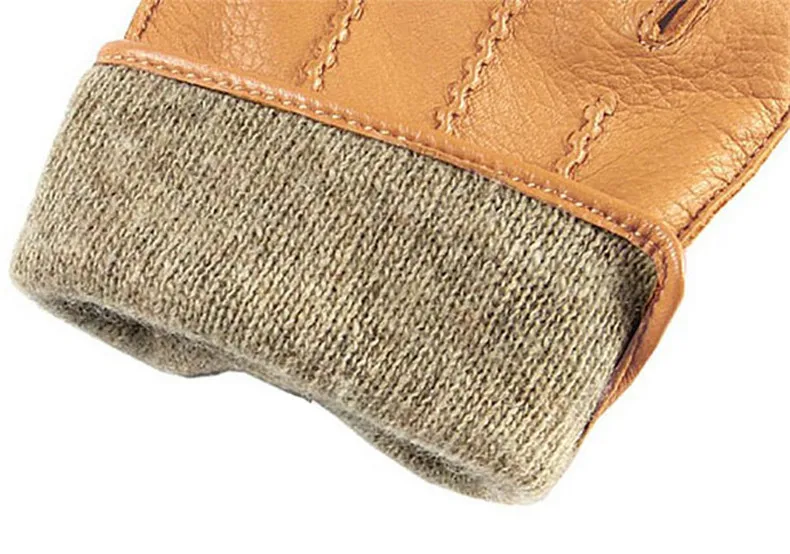 Fashion Luxury Men Deerskin Gloves Button Wrist Solid Genuine Leather Male Winter Driving Glove Em012wr