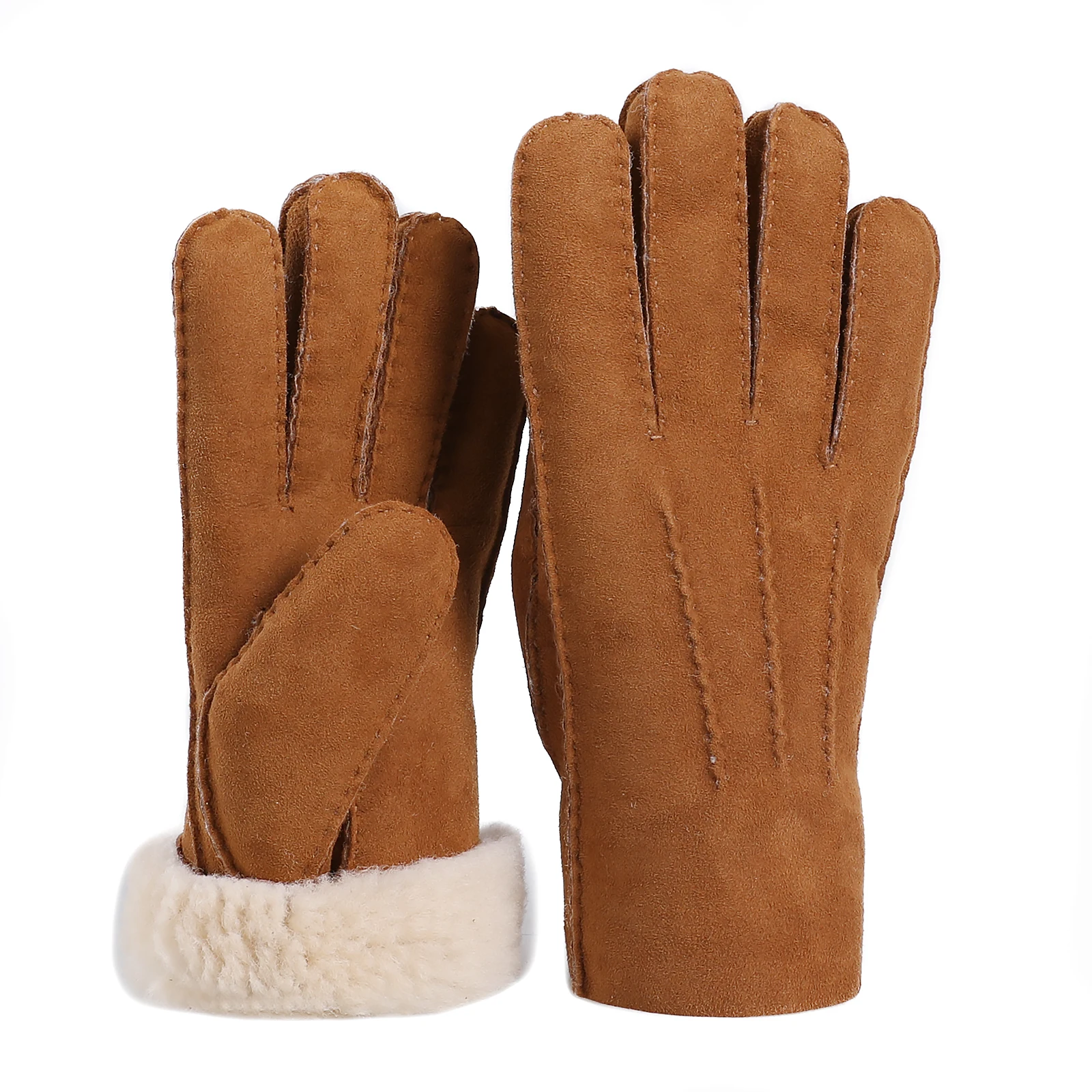 BOONJOVIA Unisex Winter Genuine Shearling Wool Gloves Cold Weather Leather Glove Handmade Thick Soft Warm