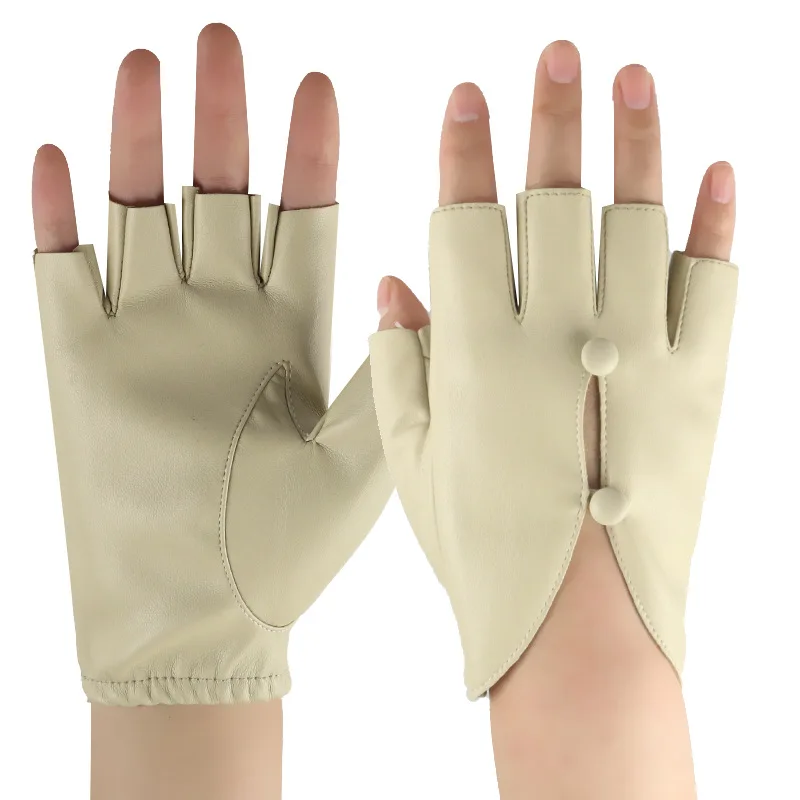 Women Sexy Half Finger Leather Gloves Outdoor Cycling Fingerless Gloves Dancing Pole Dance Performance Party Show Gloves Mittens