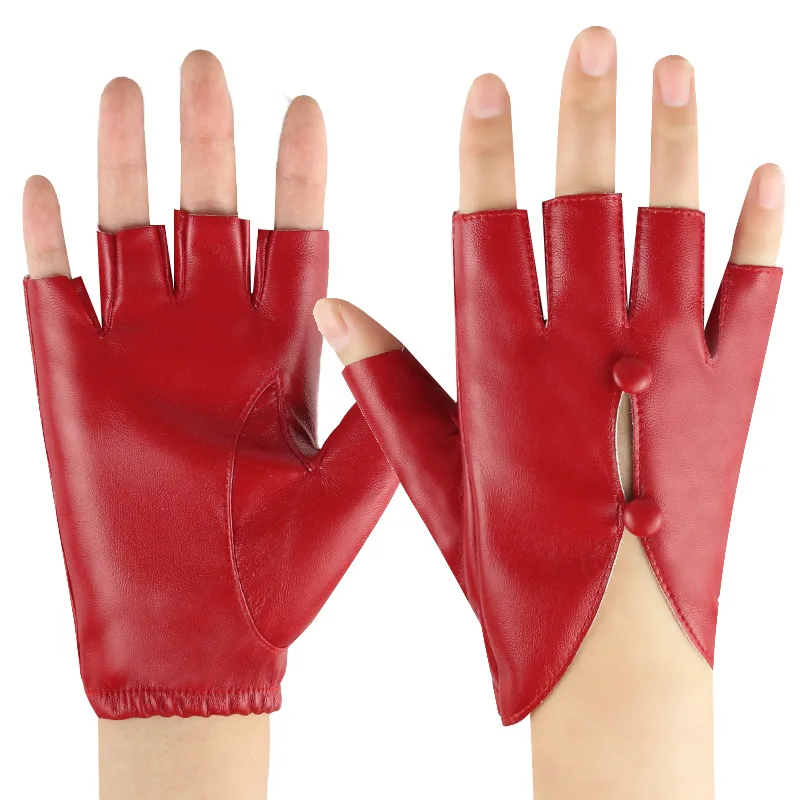Women Sexy Half Finger Leather Gloves Outdoor Cycling Fingerless Gloves Dancing Pole Dance Performance Party Show Gloves Mittens