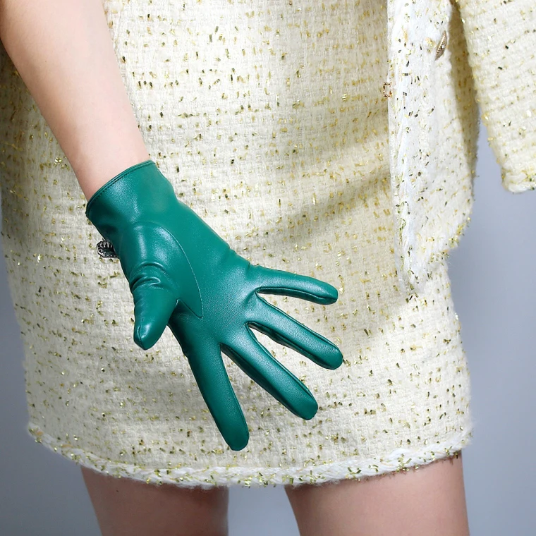 LONG GLOVES Faux Leather Sheepskin 16" 40cm Kelly Green Forest Emerald Touchscreen LLDLLNT