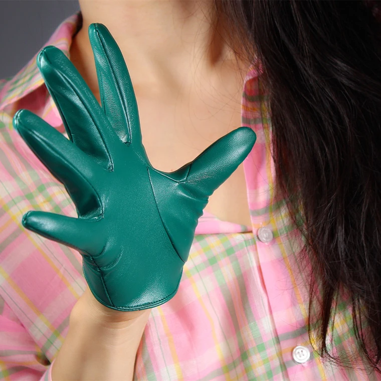 LONG GLOVES Faux Leather Sheepskin 16" 40cm Kelly Green Forest Emerald Touchscreen LLDLLNT