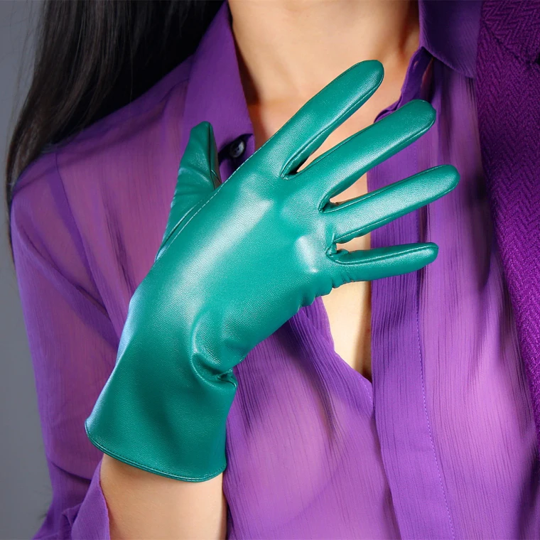 LONG GLOVES Faux Leather Sheepskin 16" 40cm Kelly Green Forest Emerald Touchscreen LLDLLNT