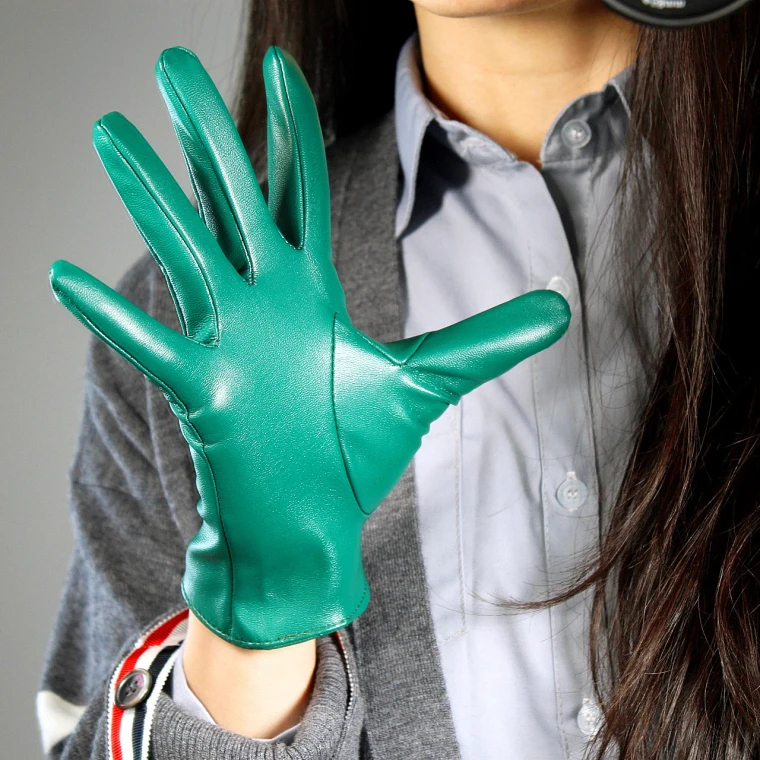 LONG GLOVES Faux Leather Sheepskin 16" 40cm Kelly Green Forest Emerald Touchscreen LLDLLNT