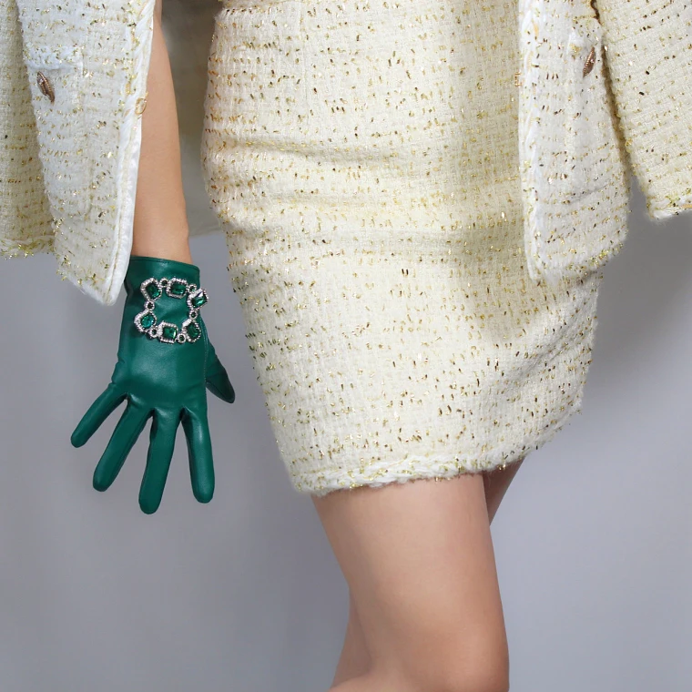 LONG GLOVES Faux Leather Sheepskin 16" 40cm Kelly Green Forest Emerald Touchscreen LLDLLNT
