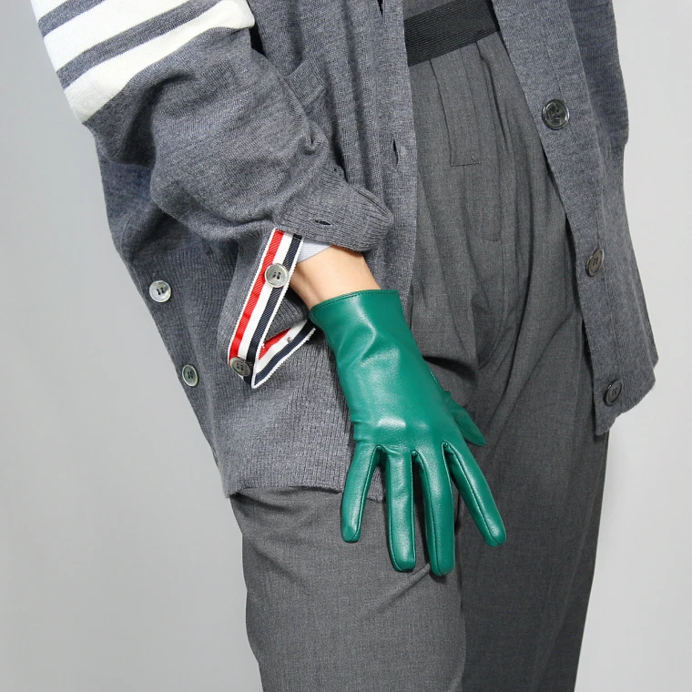 LONG GLOVES Faux Leather Sheepskin 16" 40cm Kelly Green Forest Emerald Touchscreen LLDLLNT