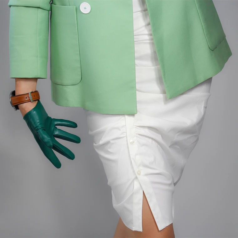 LONG GLOVES Faux Leather Sheepskin 16" 40cm Kelly Green Forest Emerald Touchscreen LLDLLNT