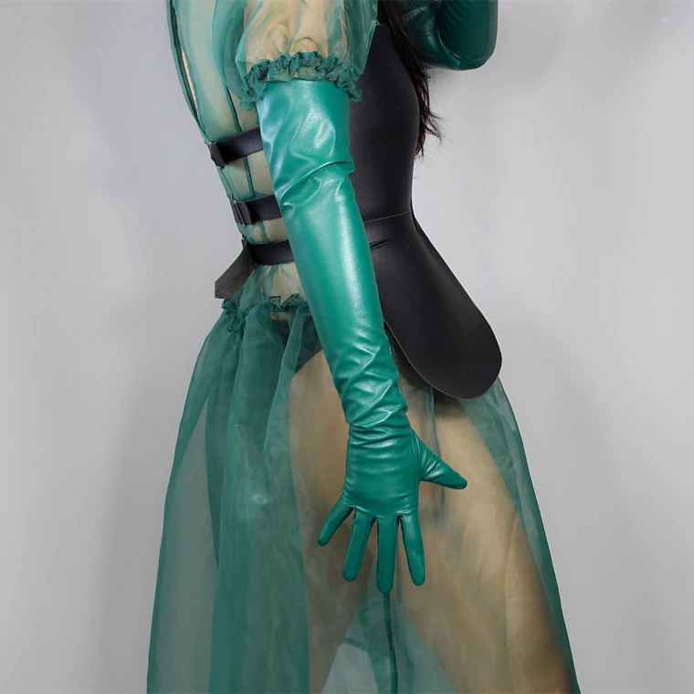 LONG GLOVES Faux Leather Sheepskin 16" 40cm Kelly Green Forest Emerald Touchscreen LLDLLNT