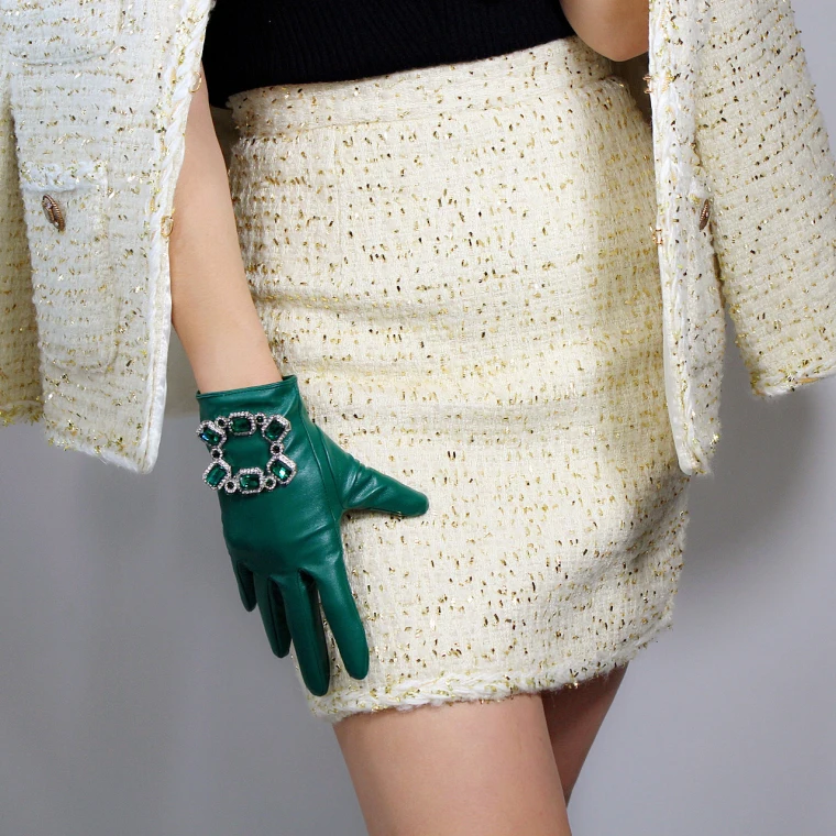 LONG GLOVES Faux Leather Sheepskin 16" 40cm Kelly Green Forest Emerald Touchscreen LLDLLNT
