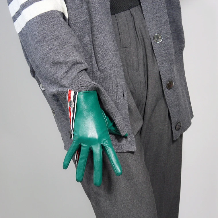 LONG GLOVES Faux Leather Sheepskin 16" 40cm Kelly Green Forest Emerald Touchscreen LLDLLNT