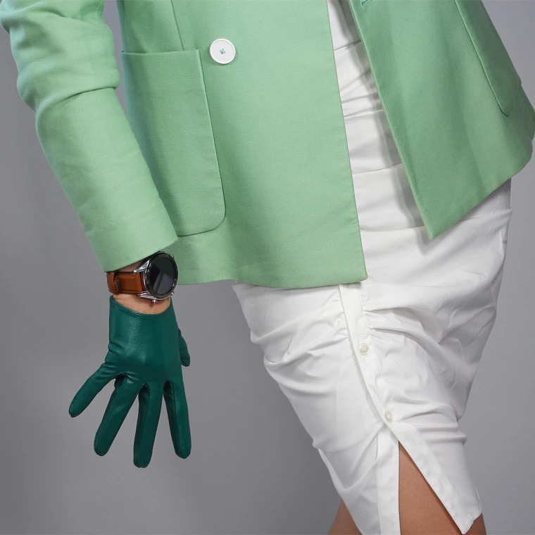 LONG GLOVES Faux Leather Sheepskin 16" 40cm Kelly Green Forest Emerald Touchscreen LLDLLNT