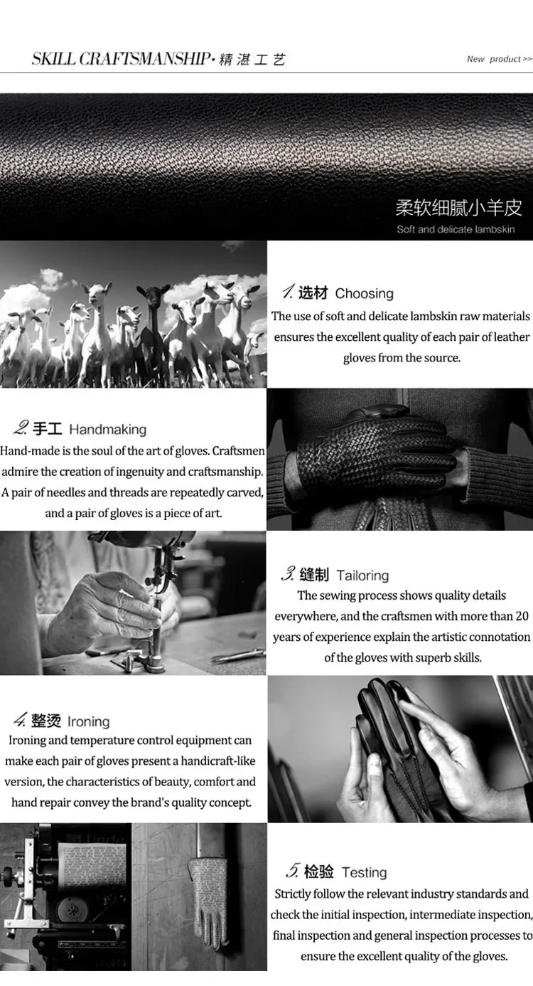 New Fashion Women Genuine Leather Sheepskin Bow Decoration Velvet Lining Keep Warm In Winter Black Gloves