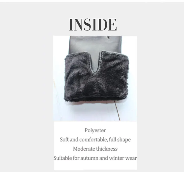 New Fashion Women Genuine Leather Sheepskin Bow Decoration Velvet Lining Keep Warm In Winter Black Gloves