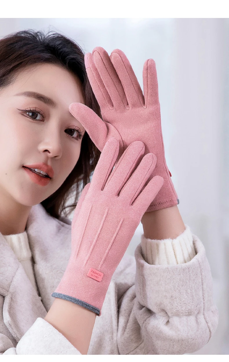 Women Gloves Autumn Winter Fleece Fashion Warm Elastic Touch Screen Windproof Cycling Windproof Business Lady Velvet Gloves