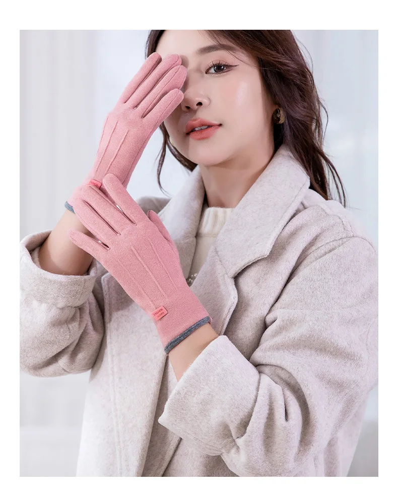 Women Gloves Autumn Winter Fleece Fashion Warm Elastic Touch Screen Windproof Cycling Windproof Business Lady Velvet Gloves