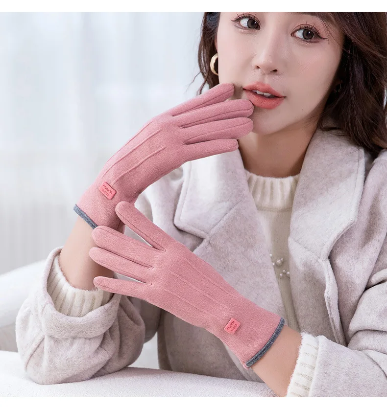 Women Gloves Autumn Winter Fleece Fashion Warm Elastic Touch Screen Windproof Cycling Windproof Business Lady Velvet Gloves