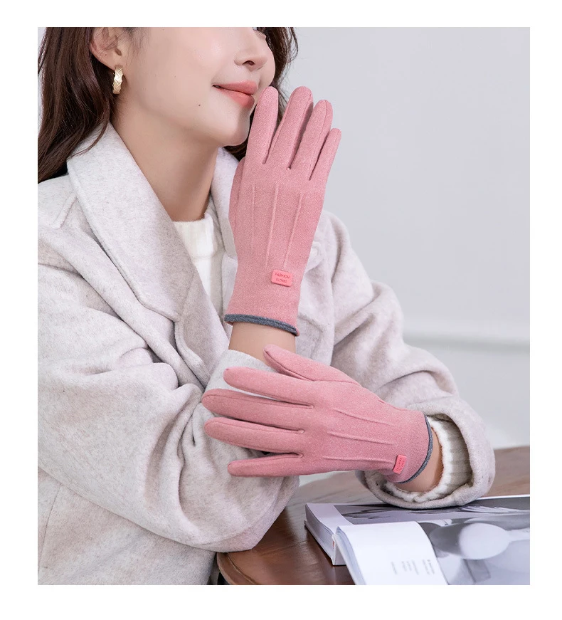 Women Gloves Autumn Winter Fleece Fashion Warm Elastic Touch Screen Windproof Cycling Windproof Business Lady Velvet Gloves