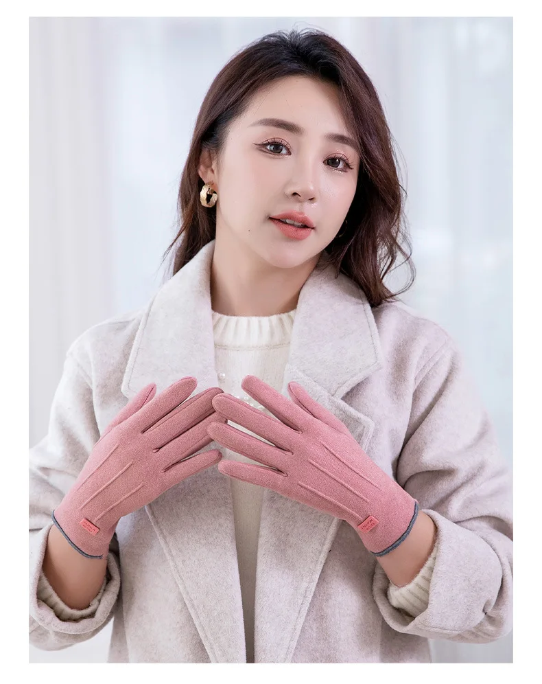 Women Gloves Autumn Winter Fleece Fashion Warm Elastic Touch Screen Windproof Cycling Windproof Business Lady Velvet Gloves