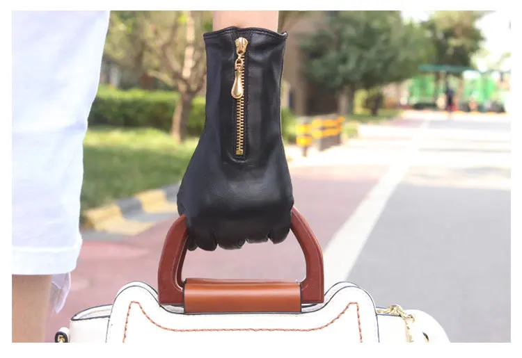 New Touch Screen Women's Sheepskin Gloves Leather Fleece Lined Fashion Zipper Warm Autumn and Winter Outdoor Driving Gloves