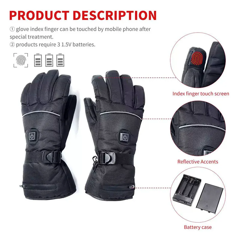 Waterproof Heated Rechargeable Gloves Electric Heated Gloves Thermal Heat Gloves Winter Warm Skiing Snowboarding Hunting Fishing