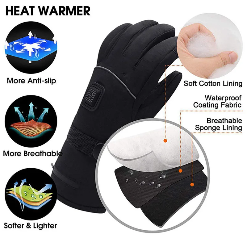 Waterproof Heated Rechargeable Gloves Electric Heated Gloves Thermal Heat Gloves Winter Warm Skiing Snowboarding Hunting Fishing