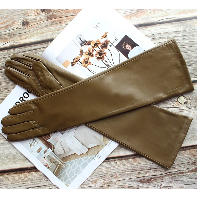 Bickmods Women's New Long Color Leather Gloves Fashionable Straight Style Velvet Lining To Keep Warm In Winter