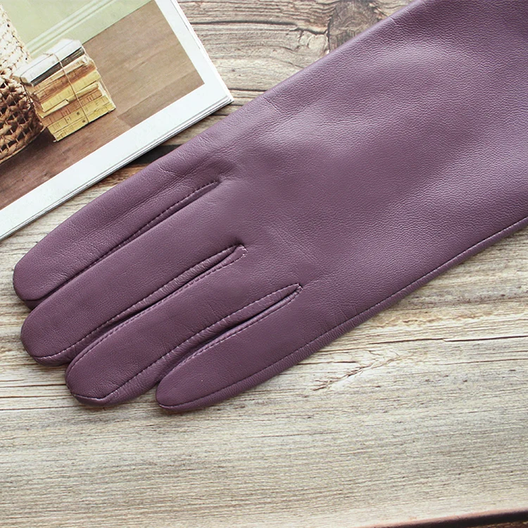 Bickmods Women's New Long Color Leather Gloves Fashionable Straight Style Velvet Lining To Keep Warm In Winter