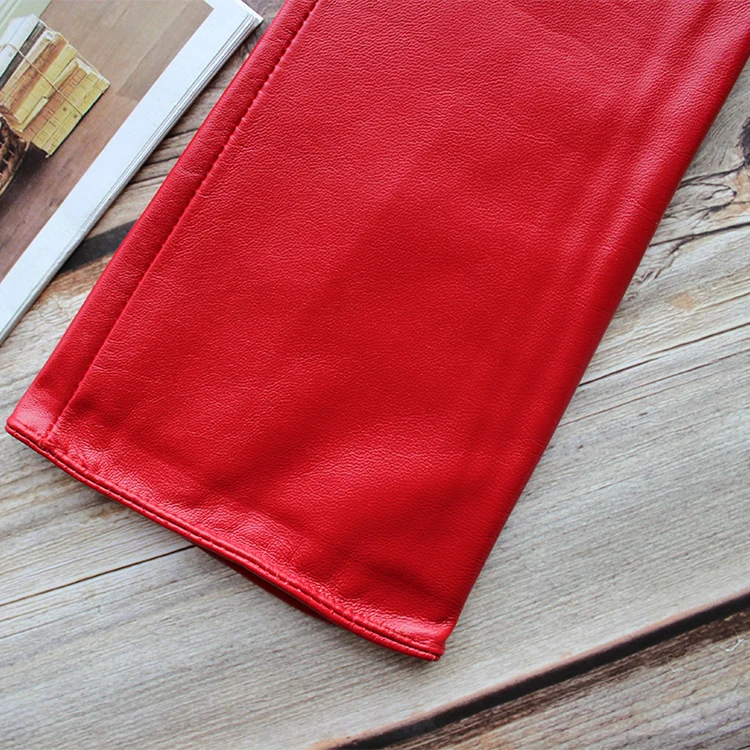 Bickmods Women's New Long Color Leather Gloves Fashionable Straight Style Velvet Lining To Keep Warm In Winter