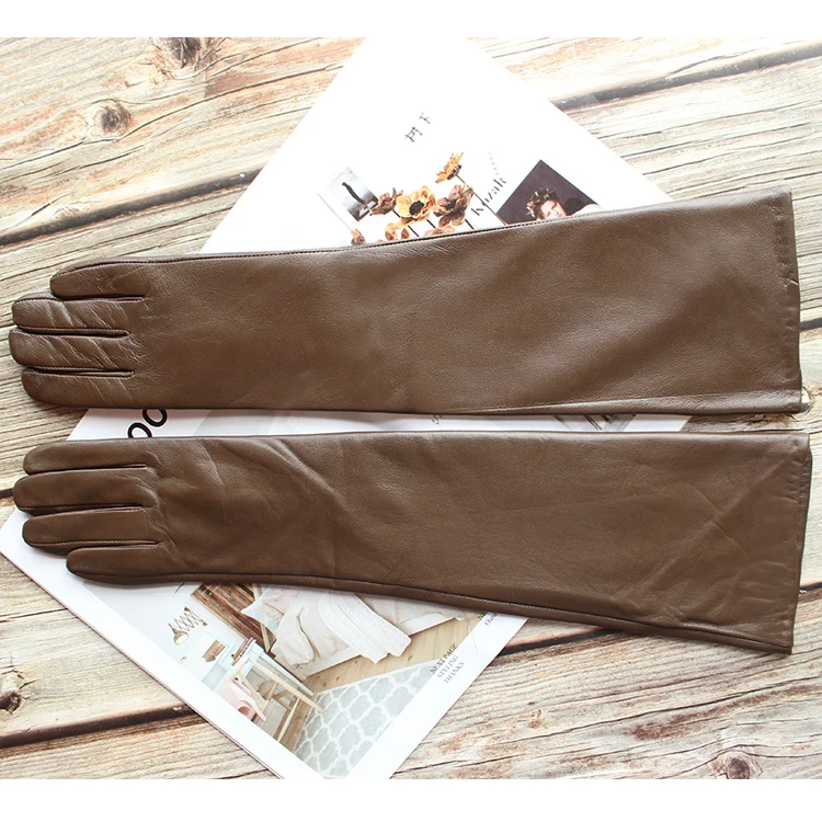 Bickmods Women's New Long Color Leather Gloves Fashionable Straight Style Velvet Lining To Keep Warm In Winter