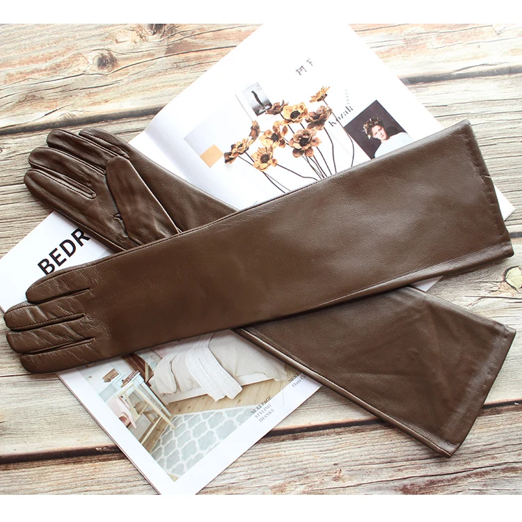 Bickmods Women's New Long Color Leather Gloves Fashionable Straight Style Velvet Lining To Keep Warm In Winter