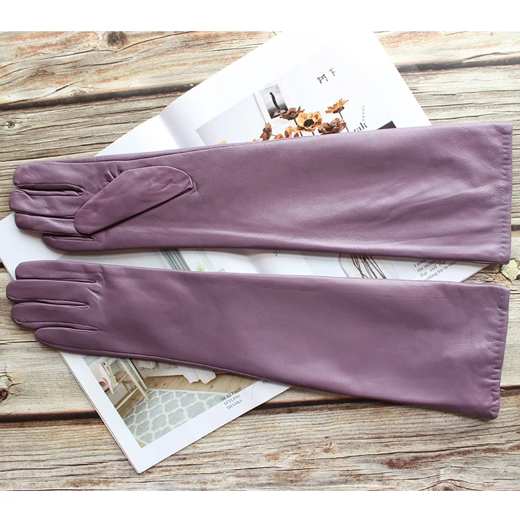 Bickmods Women's New Long Color Leather Gloves Fashionable Straight Style Velvet Lining To Keep Warm In Winter