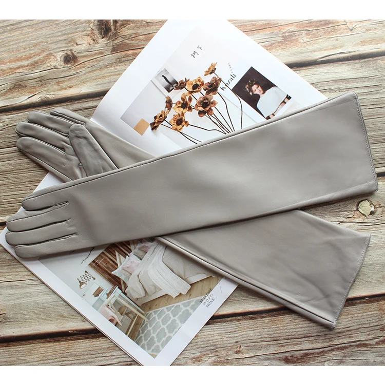 Bickmods Women's New Long Color Leather Gloves Fashionable Straight Style Velvet Lining To Keep Warm In Winter
