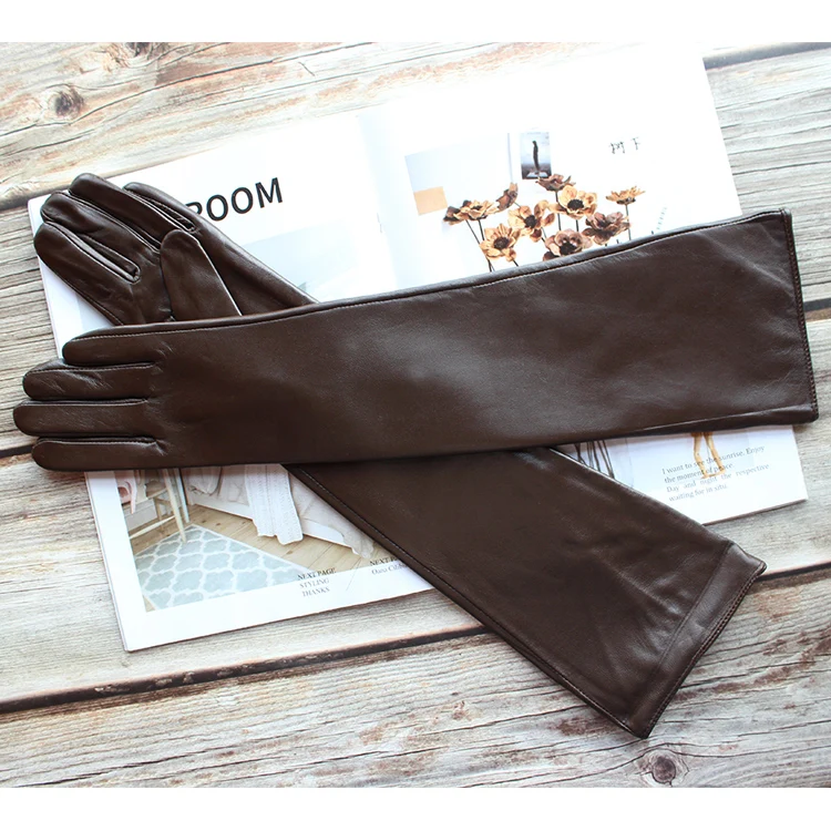 Bickmods Women's New Long Color Leather Gloves Fashionable Straight Style Velvet Lining To Keep Warm In Winter