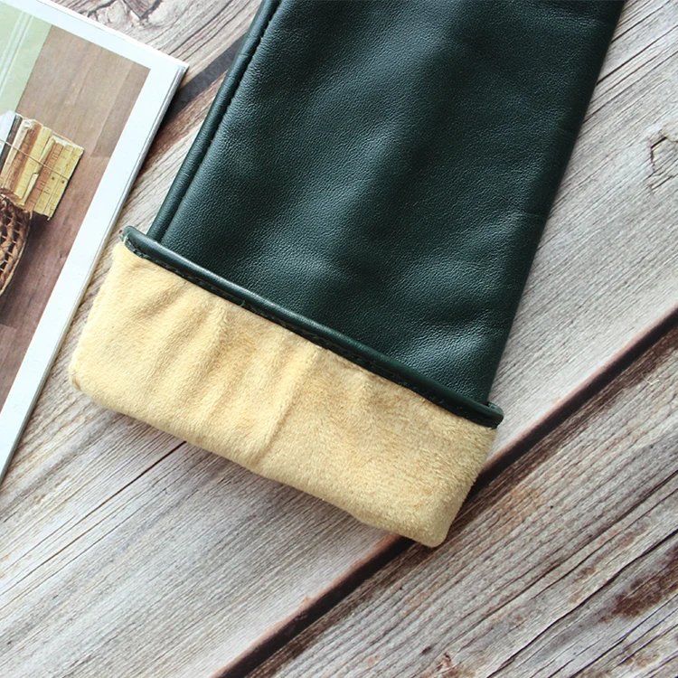 Bickmods Women's New Long Color Leather Gloves Fashionable Straight Style Velvet Lining To Keep Warm In Winter