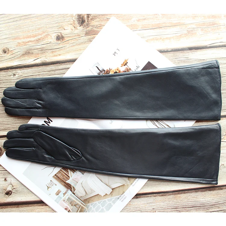Bickmods Women's New Long Color Leather Gloves Fashionable Straight Style Velvet Lining To Keep Warm In Winter