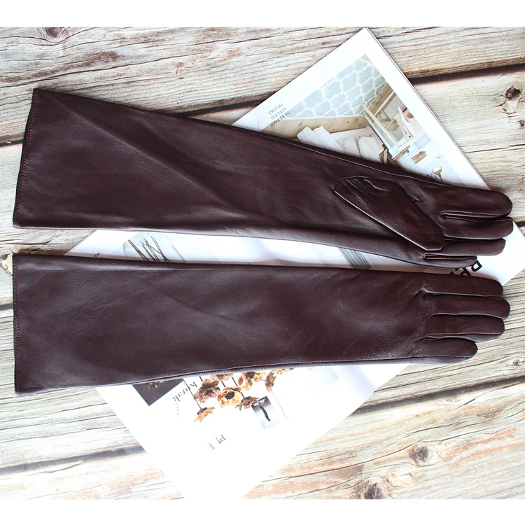 Bickmods Women's New Long Color Leather Gloves Fashionable Straight Style Velvet Lining To Keep Warm In Winter