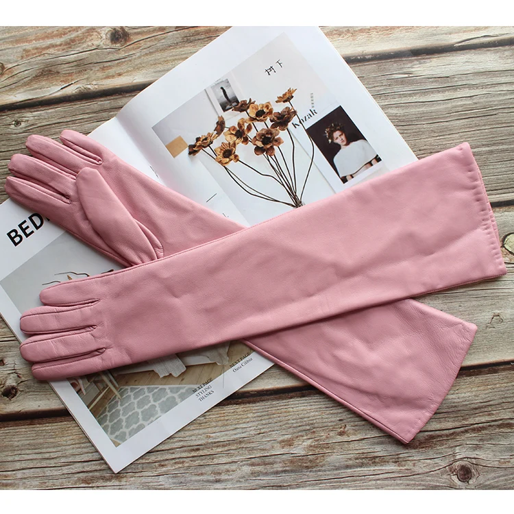 Bickmods Women's New Long Color Leather Gloves Fashionable Straight Style Velvet Lining To Keep Warm In Winter