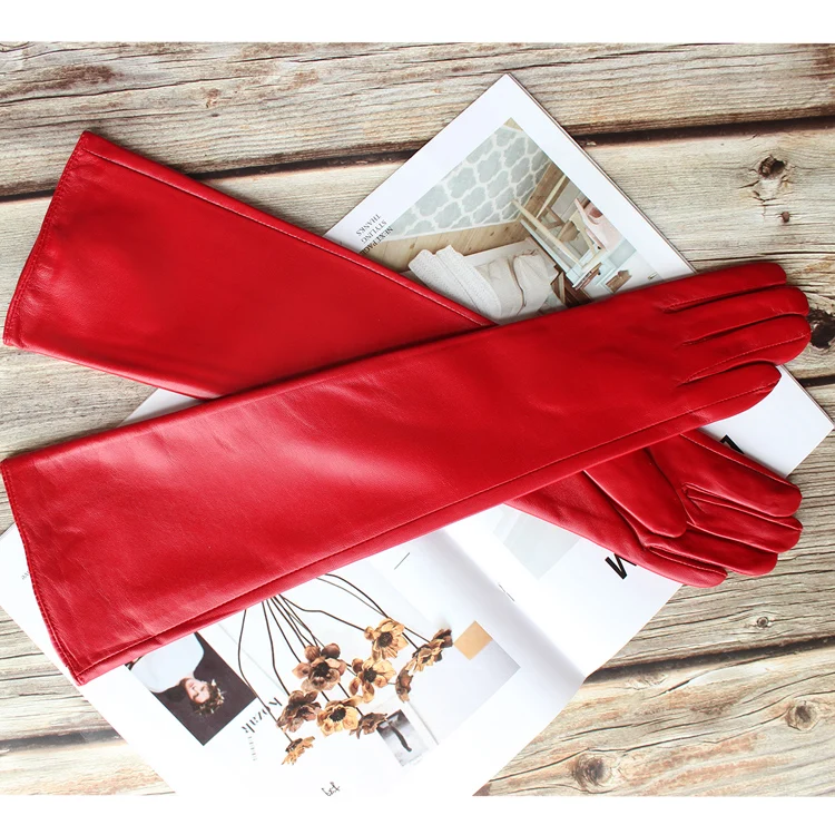 Bickmods Women's New Long Color Leather Gloves Fashionable Straight Style Velvet Lining To Keep Warm In Winter