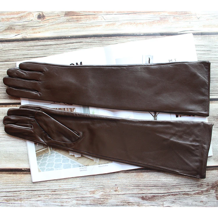 Bickmods Women's New Long Color Leather Gloves Fashionable Straight Style Velvet Lining To Keep Warm In Winter