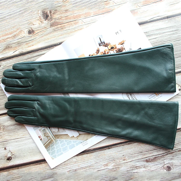 Bickmods Women's New Long Color Leather Gloves Fashionable Straight Style Velvet Lining To Keep Warm In Winter