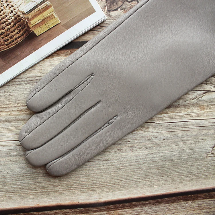Bickmods Women's New Long Color Leather Gloves Fashionable Straight Style Velvet Lining To Keep Warm In Winter