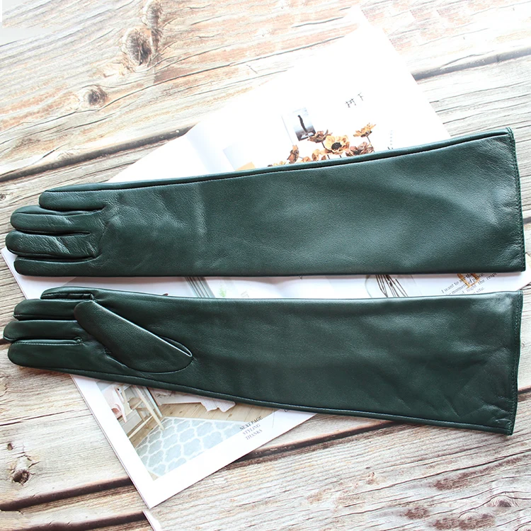 Bickmods Women's New Long Color Leather Gloves Fashionable Straight Style Velvet Lining To Keep Warm In Winter