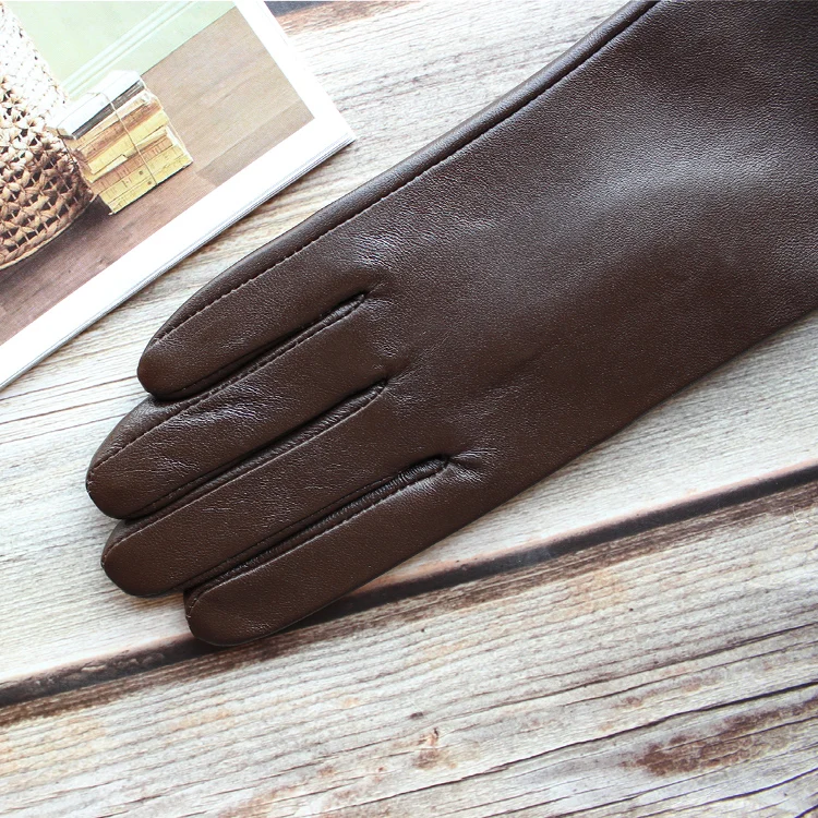 Bickmods Women's New Long Color Leather Gloves Fashionable Straight Style Velvet Lining To Keep Warm In Winter